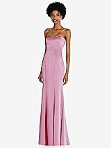 Side View Thumbnail - Powder Pink Strapless Princess Line Lux Charmeuse Mermaid Gown