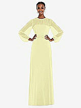 Alt View 1 Thumbnail - Butter Yellow Strapless Chiffon Maxi Dress with Puff Sleeve Blouson Overlay 