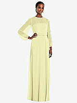 Front View Thumbnail - Butter Yellow Strapless Chiffon Maxi Dress with Puff Sleeve Blouson Overlay 