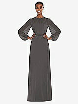 Alt View 1 Thumbnail - Caviar Gray Strapless Chiffon Maxi Dress with Puff Sleeve Blouson Overlay 