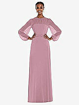 Alt View 1 Thumbnail - Dusty Pink Strapless Chiffon Maxi Dress with Puff Sleeve Blouson Overlay 