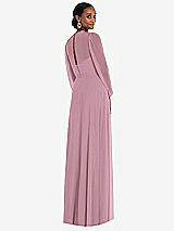 Rear View Thumbnail - Dusty Pink Strapless Chiffon Maxi Dress with Puff Sleeve Blouson Overlay 