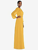 Side View Thumbnail - NYC Yellow Strapless Chiffon Maxi Dress with Puff Sleeve Blouson Overlay 