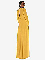 Rear View Thumbnail - NYC Yellow Strapless Chiffon Maxi Dress with Puff Sleeve Blouson Overlay 