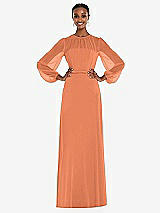 Alt View 1 Thumbnail - Sweet Melon Strapless Chiffon Maxi Dress with Puff Sleeve Blouson Overlay 