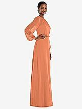 Side View Thumbnail - Sweet Melon Strapless Chiffon Maxi Dress with Puff Sleeve Blouson Overlay 