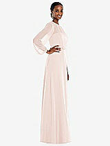 Side View Thumbnail - Blush Strapless Chiffon Maxi Dress with Puff Sleeve Blouson Overlay 