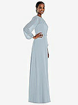 Side View Thumbnail - Mist Strapless Chiffon Maxi Dress with Puff Sleeve Blouson Overlay 