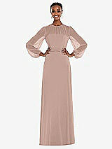 Alt View 1 Thumbnail - Neu Nude Strapless Chiffon Maxi Dress with Puff Sleeve Blouson Overlay 