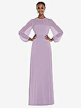 Alt View 1 Thumbnail - Pale Purple Strapless Chiffon Maxi Dress with Puff Sleeve Blouson Overlay 