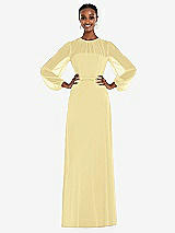 Alt View 1 Thumbnail - Pale Yellow Strapless Chiffon Maxi Dress with Puff Sleeve Blouson Overlay 