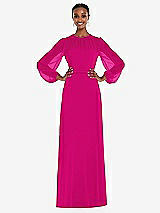Alt View 1 Thumbnail - Think Pink Strapless Chiffon Maxi Dress with Puff Sleeve Blouson Overlay 
