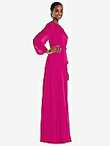 Side View Thumbnail - Think Pink Strapless Chiffon Maxi Dress with Puff Sleeve Blouson Overlay 