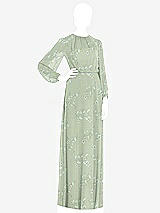 Front View Thumbnail - Vintage Primrose Sage Strapless Chiffon Maxi Dress with Puff Sleeve Blouson Overlay 