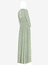 Rear View Thumbnail - Vintage Primrose Sage Strapless Chiffon Maxi Dress with Puff Sleeve Blouson Overlay 