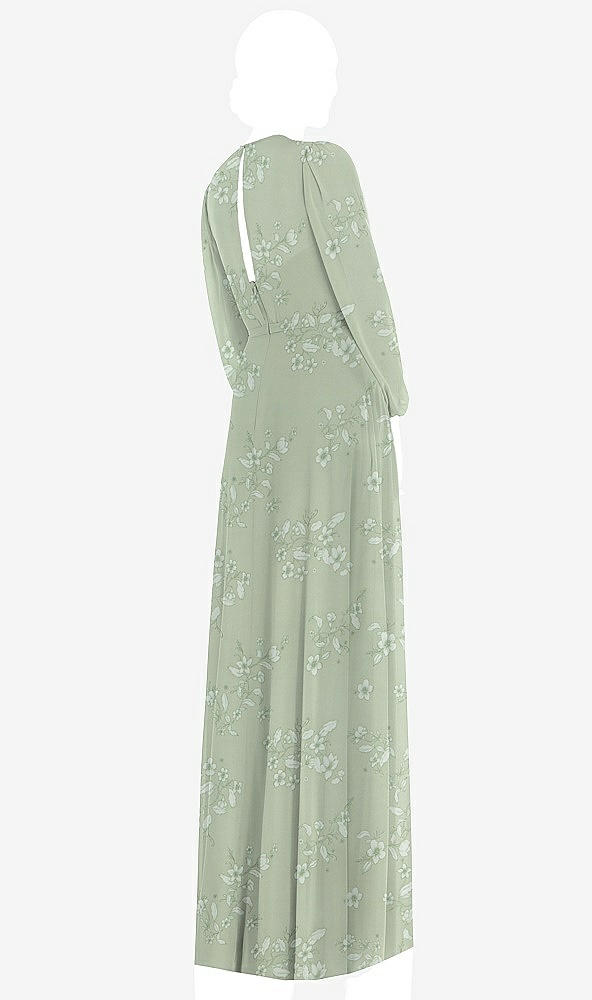 Back View - Vintage Primrose Sage Strapless Chiffon Maxi Dress with Puff Sleeve Blouson Overlay 