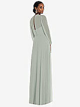 Rear View Thumbnail - Willow Green Strapless Chiffon Maxi Dress with Puff Sleeve Blouson Overlay 