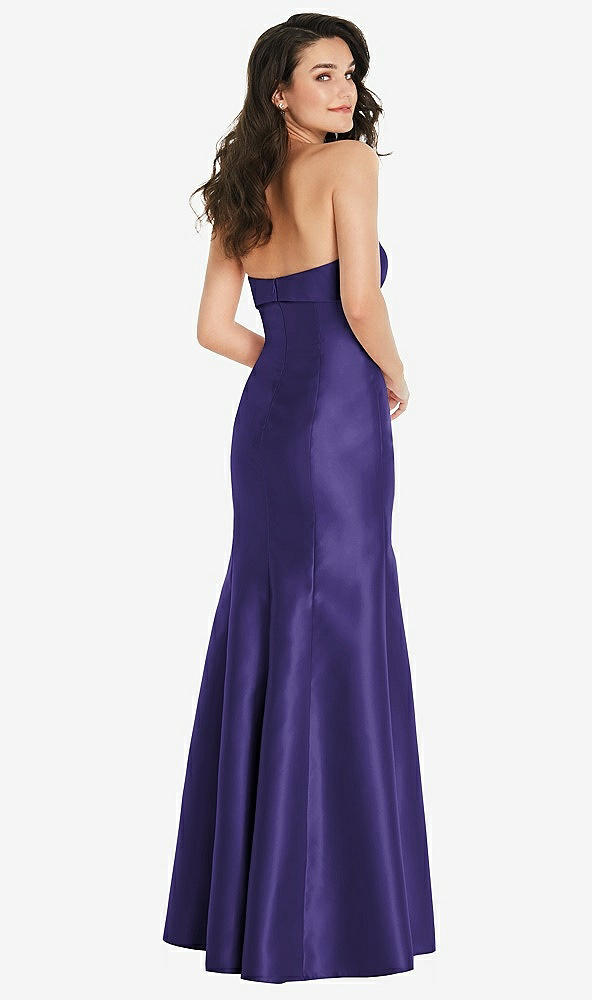 Back View - Grape Bow Cuff Strapless Princess Waist Trumpet Gown