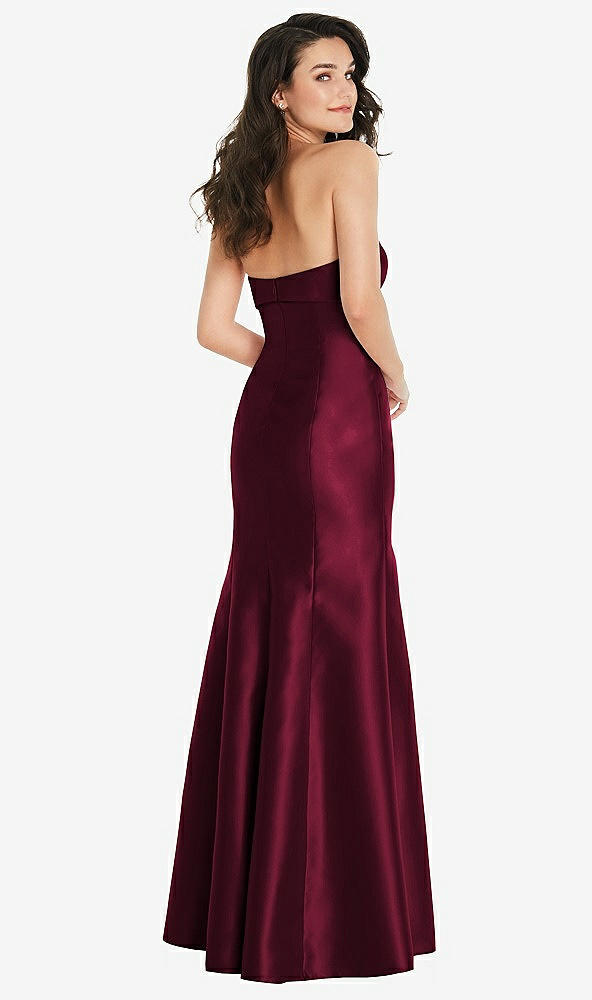 Back View - Cabernet Bow Cuff Strapless Princess Waist Trumpet Gown