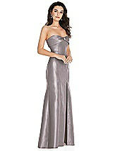 Side View Thumbnail - Cashmere Gray Bow Cuff Strapless Princess Waist Trumpet Gown