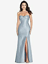 Front View Thumbnail - Mist Bow Cuff Strapless Princess Waist Trumpet Gown