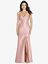 Front View Thumbnail - Rose - PANTONE Rose Quartz Bow Cuff Strapless Princess Waist Trumpet Gown