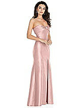 Side View Thumbnail - Rose - PANTONE Rose Quartz Bow Cuff Strapless Princess Waist Trumpet Gown