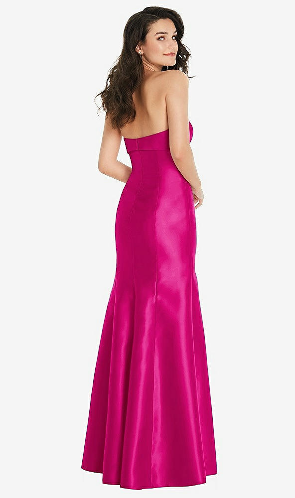 Back View - Think Pink Bow Cuff Strapless Princess Waist Trumpet Gown