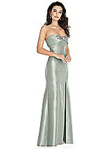 Side View Thumbnail - Willow Green Bow Cuff Strapless Princess Waist Trumpet Gown