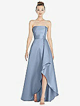 Alt View 1 Thumbnail - Cloudy Strapless Satin Gown with Draped Front Slit and Pockets