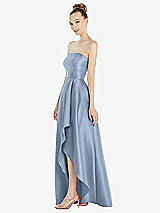 Alt View 2 Thumbnail - Cloudy Strapless Satin Gown with Draped Front Slit and Pockets