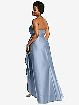 Rear View Thumbnail - Cloudy Strapless Satin Gown with Draped Front Slit and Pockets
