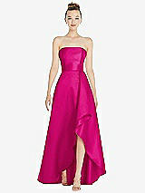 Alt View 1 Thumbnail - Think Pink Strapless Satin Gown with Draped Front Slit and Pockets
