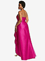 Rear View Thumbnail - Think Pink Strapless Satin Gown with Draped Front Slit and Pockets