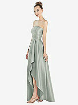 Alt View 2 Thumbnail - Willow Green Strapless Satin Gown with Draped Front Slit and Pockets