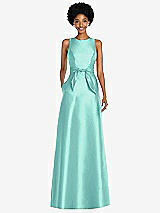 Front View Thumbnail - Coastal Jewel-Neck V-Back Maxi Dress with Mini Sash