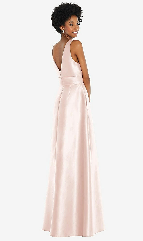 Back View - Blush Jewel-Neck V-Back Maxi Dress with Mini Sash