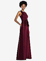 Side View Thumbnail - Cabernet Jewel-Neck V-Back Maxi Dress with Mini Sash