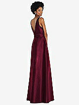 Rear View Thumbnail - Cabernet Jewel-Neck V-Back Maxi Dress with Mini Sash