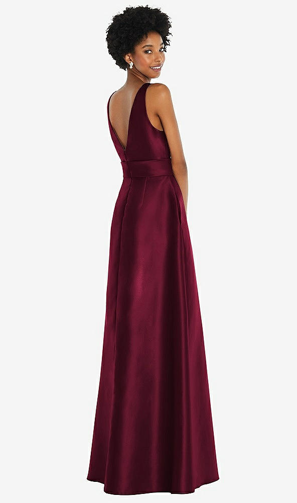 Back View - Cabernet Jewel-Neck V-Back Maxi Dress with Mini Sash