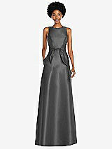 Front View Thumbnail - Gunmetal Jewel-Neck V-Back Maxi Dress with Mini Sash