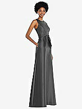 Side View Thumbnail - Gunmetal Jewel-Neck V-Back Maxi Dress with Mini Sash