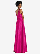 Rear View Thumbnail - Think Pink Jewel-Neck V-Back Maxi Dress with Mini Sash