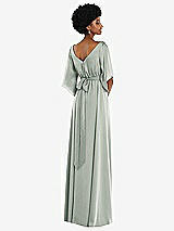 Rear View Thumbnail - Willow Green Asymmetric Bell Sleeve Wrap Maxi Dress with Front Slit