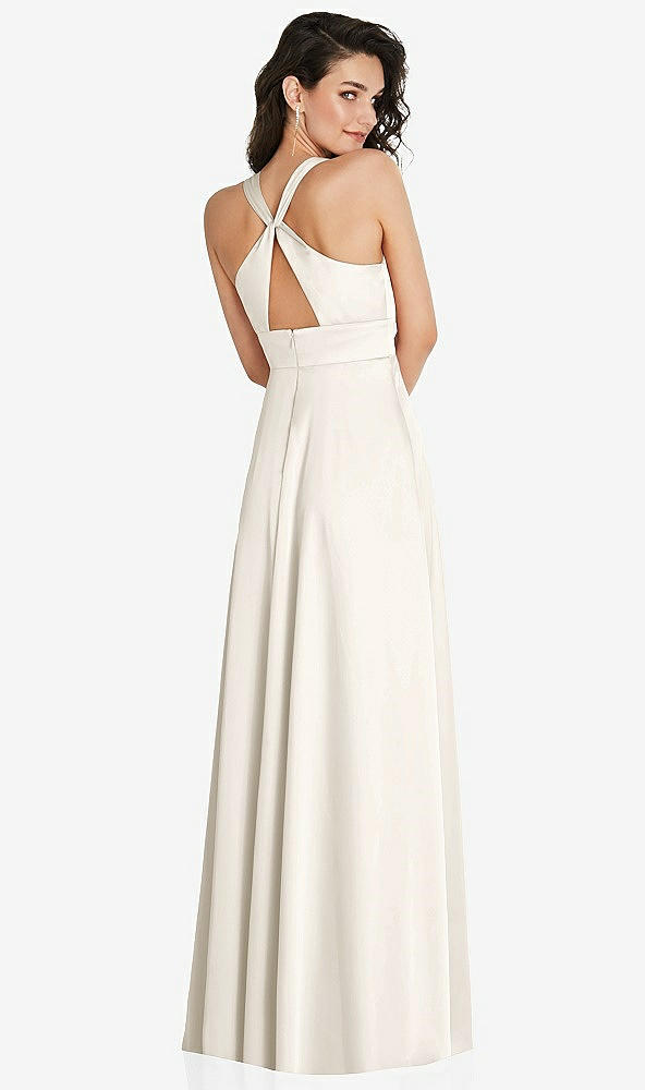 Back View - Ivory Shirred Shoulder Criss Cross Back Maxi Dress with Front Slit