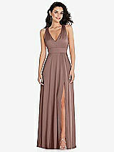 Front View Thumbnail - Sienna Shirred Shoulder Criss Cross Back Maxi Dress with Front Slit