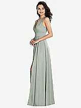 Side View Thumbnail - Willow Green Shirred Shoulder Criss Cross Back Maxi Dress with Front Slit