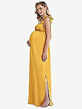 Side View Thumbnail - NYC Yellow Flat Tie-Shoulder Empire Waist Maternity Dress