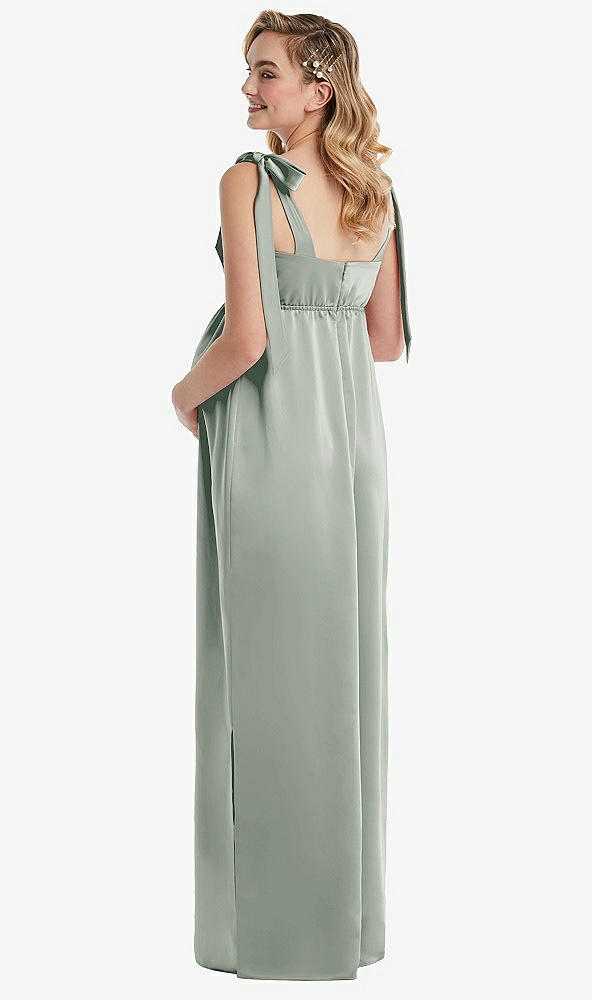 Back View - Willow Green Flat Tie-Shoulder Empire Waist Maternity Dress