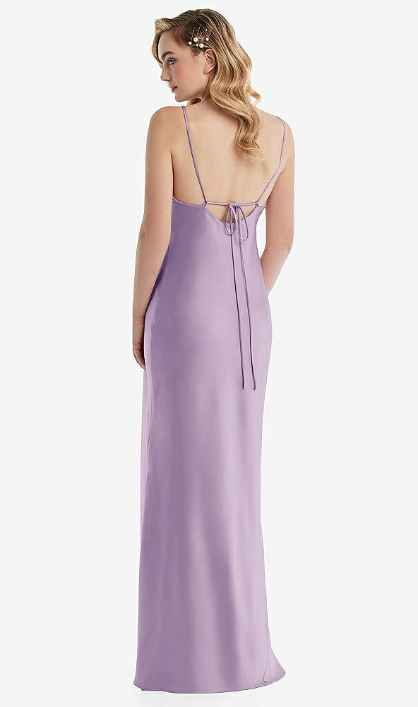 Back View - Pale Purple Cowl-Neck Tie-Strap Maternity Slip Dress